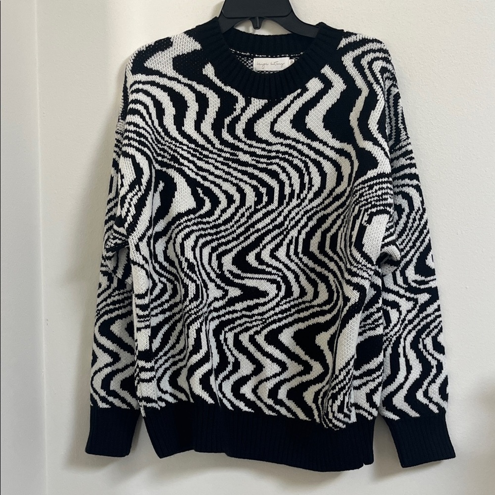 Beige Botany Wavy Black & White Knit Sweater